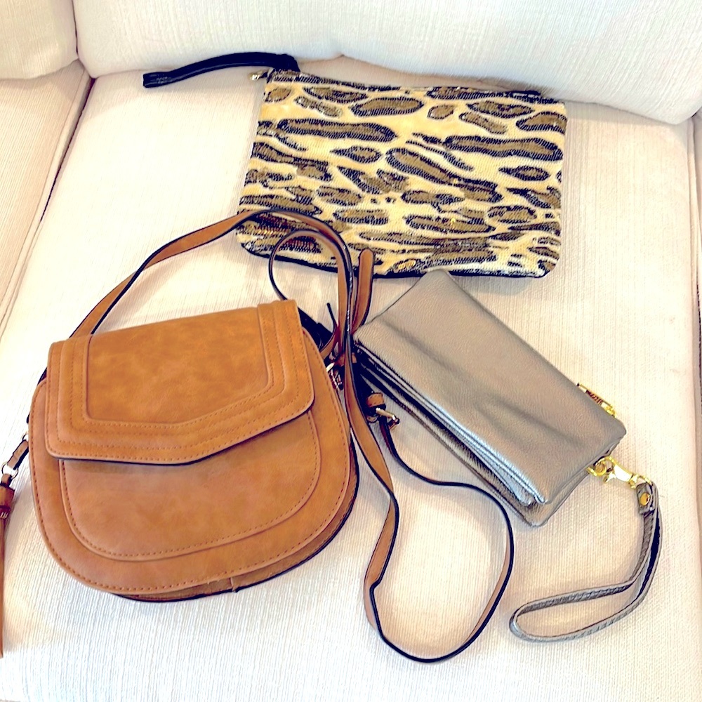 3 boutique purses! Suede, vegan leather and sequins!!